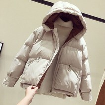 유광패딩 여성 자켓 outwear 2022 겨울 여성 코트 파카 새로운 겨울 짧은 후드 자켓 캐주얼 오버 코트 따뜻한 코튼 자켓