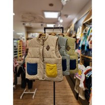 밀리밤 [동아쇼핑점] 간절기필수템/활용도높은패딩조끼/배색주머니/와펜포인트/세가지색상/남녀공용/편하게 착용하기 좋은 하이넥 포켓 배색 패딩 조끼