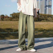 봄 가을 얇은 녹색 청바지 남성 아메리칸 빈티지 워싱 루즈핏 스트레이트 와이드 트렌드 바닥 바지