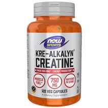 NOW 나우 알칼린 크레아틴 750mg 에너지 생산 120 식물성 비건 캡슐 헬스 보충제 부스터, 120.0 Servings Pack of 1