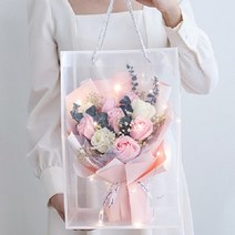 아르띠콜로 조화 LED 장미 안개꽃 유칼립투스 꽃다발, 핑크, 1개