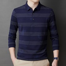남자긴팔티 카라셔츠 가을 남성 비지니스 캐쥬얼 중년 청년 줄무늬 카라넥 롱슬리브티 JD21202 P60 4995401613