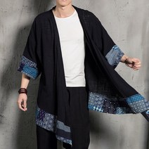 PIFA-XK 남자가디건 빈티지 면 린넨 셔츠 남 배색 트렌치코트 개량 당복 자수 미디엄 롱 린넨 카디건