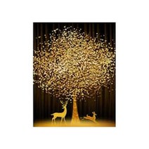 JISAN 보석십자수 캔버스형 40 x 30 cm DIY 세트 큐빅, 황금재물나무와 노루