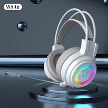 MOSUMI 7.1CH RGB LED노이즈 캔슬링 게이밍 헤드폰 데스크톱/컴퓨터, 흰색