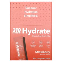 310 뉴트리션 Nutrition Hydrate 전해질 음료 믹스 딸기 스틱 30개 각 0.17 oz 4.9 g