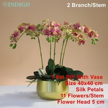 화병 도자기 유리 돌 흰색 나방 난초 DIY 꽃꽂이 (5PCS 4PCS 이끼 잎 + 냄비) 나비 꽃 장식 중심 인디고, 21 1 SET DIY