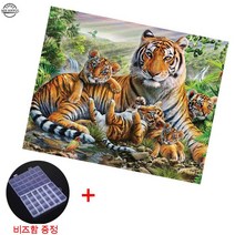 MJS (4+1) 보석십자수 DIY 캔버스형 세트 돈들어오는 풍수 BSX018 (비즈함 증정), 50x40 호랑이 가족