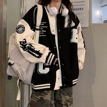 남여공용 야구점퍼 캠퍼스룩 간절기자켓 Deeptown-빈티지 바머 재킷 여성 하라주쿠 패션 대학 유니폼 대표