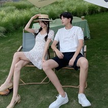 여름 달콤한 소년 제주도 신혼 여행 여름룩 커플 시밀러룩 쉬폰 롱 원피스