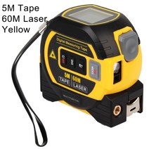 레이저줄자 수평자 레벨기 Tape Measure Ruler Distance Meter 3 in 1 LCD Display with Backlight 5M Lase, 03 60m yellow