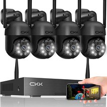 3MP 무선 보안 카메라 시스템 4피스 3MP PTZ 카메라 실외 실내 8채널 3MP Wi-Fi 감시 NVR 시스템 투광 조명 및 사이렌 알람 포함 양방향 오디오 HDD, 4 PTZ-No HDD