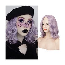 FESHFEN Short Curly Bob Wig for Women 35.6 cm Wavy Wigs Cosplay Halloween Costume Hair Wig Synt, Light Purple
