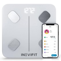INEVIFIT 스마트 체지방 저울 고정밀 블루투스 디지털 욕실 체성분 분석기 무제한 사용자를 위한 체중 체지방 물 근육 내장 지방 및 뼈 질량 측정(블랙) 106106, Eco-Wht