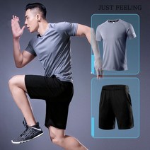 JUST FEEL!NG 빅사이즈 M-4XL 루즈핏 아이스 남성반팔티 요가복티 땀복 휘트니스복 운동 츄리닝 반바지 세트