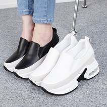 프리티슈 여성 발편한 가죽콤비 키높이 에어굽 슬립온 8.5cm