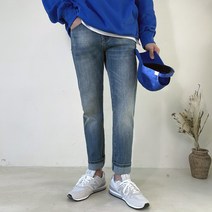 진땡 남성용 2컬러 옆밴딩 데미지 워싱 스판 데님팬츠 청바지