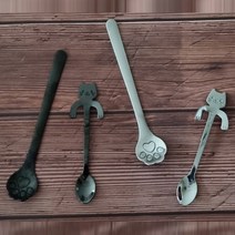 인스타 머들러 야옹이 발바닥 귀염 뽀짝 커피 디저트 카페 커피스푼 티스푼 블랙 실버 2종, 야옹이 발바닥 티스푼-실버