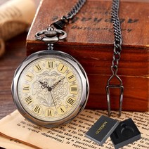 빈티지 회중시계 주머니시계 레트로 청동 steampunk 남자 기계식 손풍 중공 로마, 1상자 포함