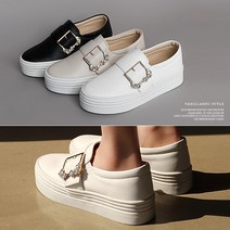 [바닐라슈]큐에니 벨트큐빅 고무통굽 키높이 슬립온 스니커즈(4cm)