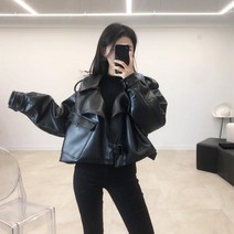 JINGHENG 한국판 쇼트 레더 여성 루즈핏 재킷 무스탕 재킷 코트56185635