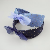 골드스타 데님 쉬폰 반다나 머리띠 데일리머리띠 와이드헤어밴드