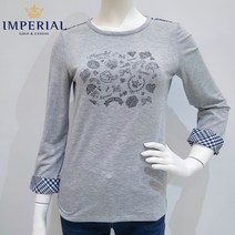 임페리얼 골프웨어 여성 [20S/S 최저가] 봄 초여름 반짝 프린트 우븐 체크 7부 소매 라운드 티셔츠 (그레이) BCPTA1102 (임페리얼 부천 뉴코아)