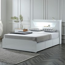 사사가구 로사 하이그로시 LED 수납침대 프레임 슈퍼킹, 화이트