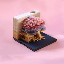 벛꽃나무 3D 입체 LED조명 메모지, 레인보우