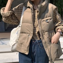 네모엔룩 여성용 덕다운하이넥 스터드 찡 절개 포켓 오리털 패딩 조끼 베스트 NL