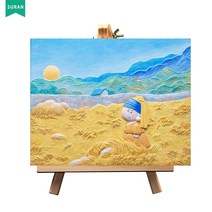 수란 3D 부조 DIY 명화 세트, 21.5*17cm+선물함+안료+화필x2+지지대, 보리밭 여자 아이