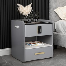 스마트협탁 무선충전협탁 사이드테이블 라이트 다기능 스피커 잠금 침실 무선 충전, 짐을 싸다, 라이트그레이 + 터치라이트 + 무선충전 + 소켓, 1-40x40x52cm