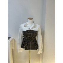 여성 벨트 채크 블라우스