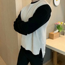 베이직 라운드 니트 남자 베스트 언발 트임 커플 조끼 8컬러