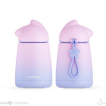 에커스 창의력 점차적 변색 슬기로운 고양이 보온컵 만화 귀여운 배부른 컵 진공 스테인리스강 컵, 자주색, 300mL