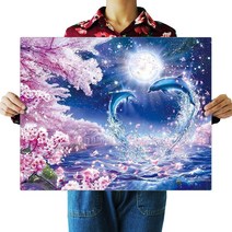[돌고래십자수] FASEN 보석십자수 DIY 키트 40 x 50 cm, ZSL002벚꽃돌고래