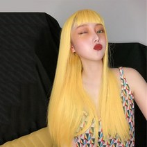 레몬노랑 가발 여 긴 생머리 풀커트 가발녀, 대적색, 하나, 1개