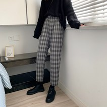 나루니 W02117 체크 정장바지 체크패턴 체크무늬 격자 단정한 여자 바지 세련된
