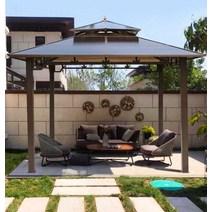 정자 파고라 조립식 파라고 시스템 평상 정자 테라스, 3x5.5m 4기둥 파빌리온 5석 테이블 3개