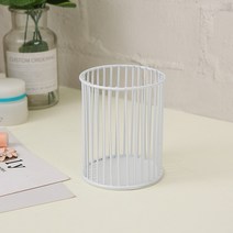 북유럽 메탈 원형 철필통 수납함 심플 모던 사무실 책상 대용량 원형 아트펜통, 흰색 작은 배럴