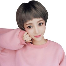 하이유니 여자 처피 뱅 숏 컷 패션 통가발 가발 25cm + 가발망 + 거치대 세트, 애쉬그레이 / 25cm