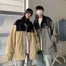 커플점퍼 봄가을 계절 패치워크 코트 남자 BF 하라쥬크 무드 와이드 루즈핏 트렌드 야구복 4095114131, M, K616# 베이지칼라