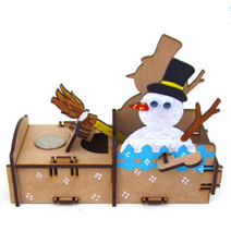 퍼니스쿨 크랭크저금통 나무저금통 과학조립 어린이 과학 움직이는 저금통 조립저금통, 1세트, 눈사람