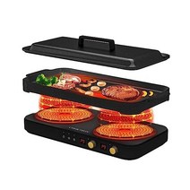 정품 COOKTRON 휴대용 인덕션 쿡탑 2 버너(탈착식 철제 철판 팬 논스틱 포함) 어린이 안전 잠금 장치 및 시간 기능이 있는 1800W 이중 쿡탑 가족 파티에