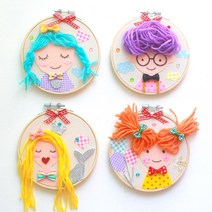 수틀 얼굴 액자 만들기 재료 미술키트 세트, 2.주황색 털실