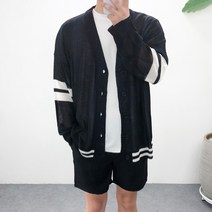 엠클로 오버핏 여름 두줄 배색 박스 니트가디건 3컬러