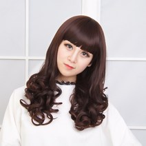 단발 웨이브 가발 여제사선 앞머리 속싸개 숏커트 볼륨업 배꽃머리 얼굴단발 웨이브 헤어스타일, 라이트 브라운-깔끔한, 하나