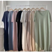 [여름원단/캐시미어][당일출고] 데일리룩 8color 비스코스 쿨 라망 브이넥 롱 원피스