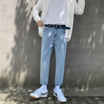 아메리칸 빈티지 워싱 낡은 청바지 남성 오버사이즈 힙합 길거리 슬림한 발 스트레이트 9부 바지