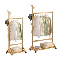 원목 인테리어 이동식 바퀴달린 옷걸이 나무 행거, 60cm(소)